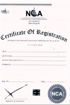Contractor's registration certificate